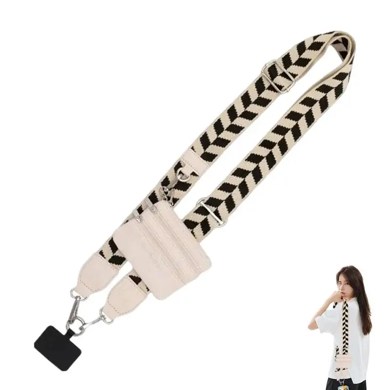 Phone Strap With Zippered Pouch Adjustable Crossbody Cell Phone Lanyard Hanging Ornaments Anti-Lost Lanyards For Women