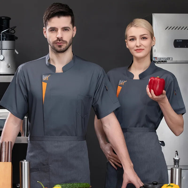 

Оптовые поставки, новая униформа шеф-повара, летняя одежда с короткими рукавами, рабочая одежда для ресторана, кухни, топ для столовой, желтый треугольник