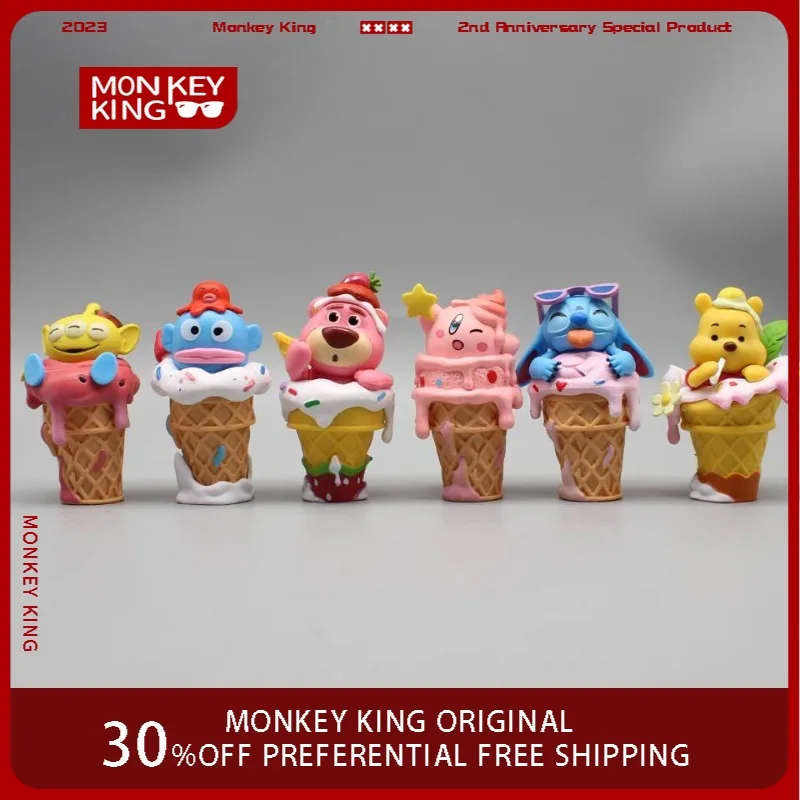 Disney Kirby Stitch Ice Cream Cone Figures 8.5CM 6 Pieces Big Star Series Strawberry Bear Ugly Fish Three-Eyed Decoration Gifts