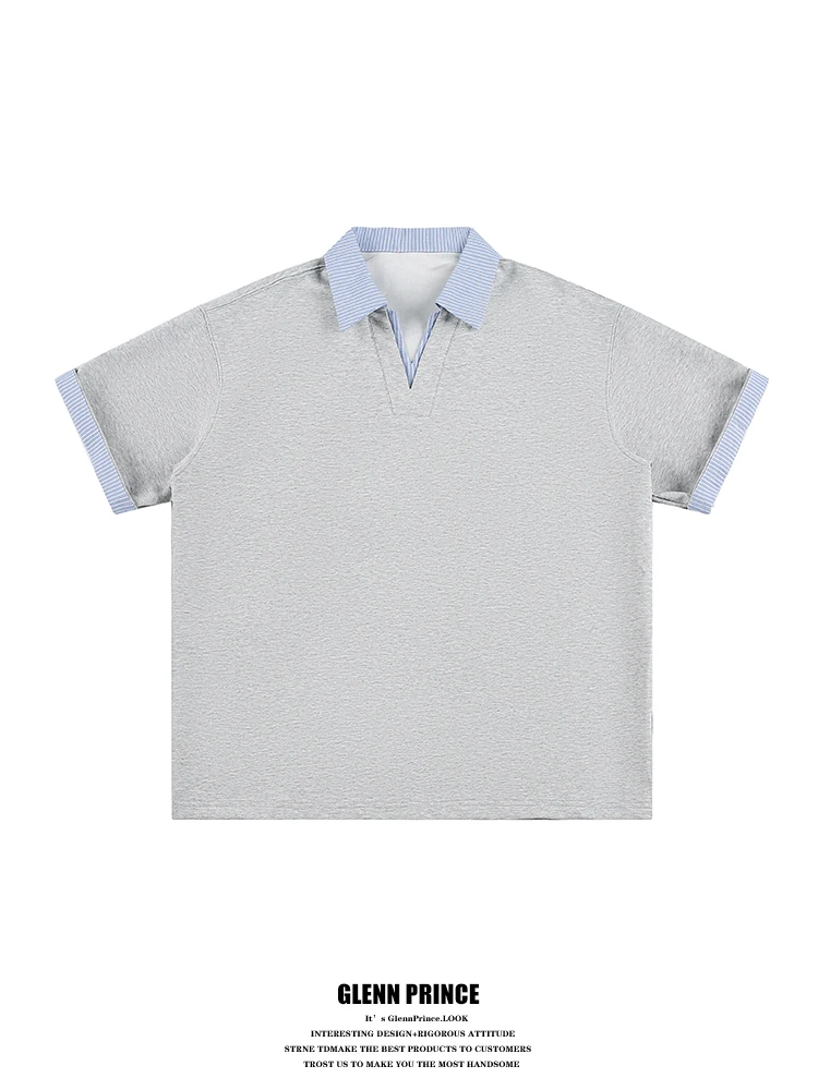 

GPstudio Korean Striped Color Block Shirt Men's High Intelligence Design Short Sleeve T-Shirt Breathable Summer Fashion