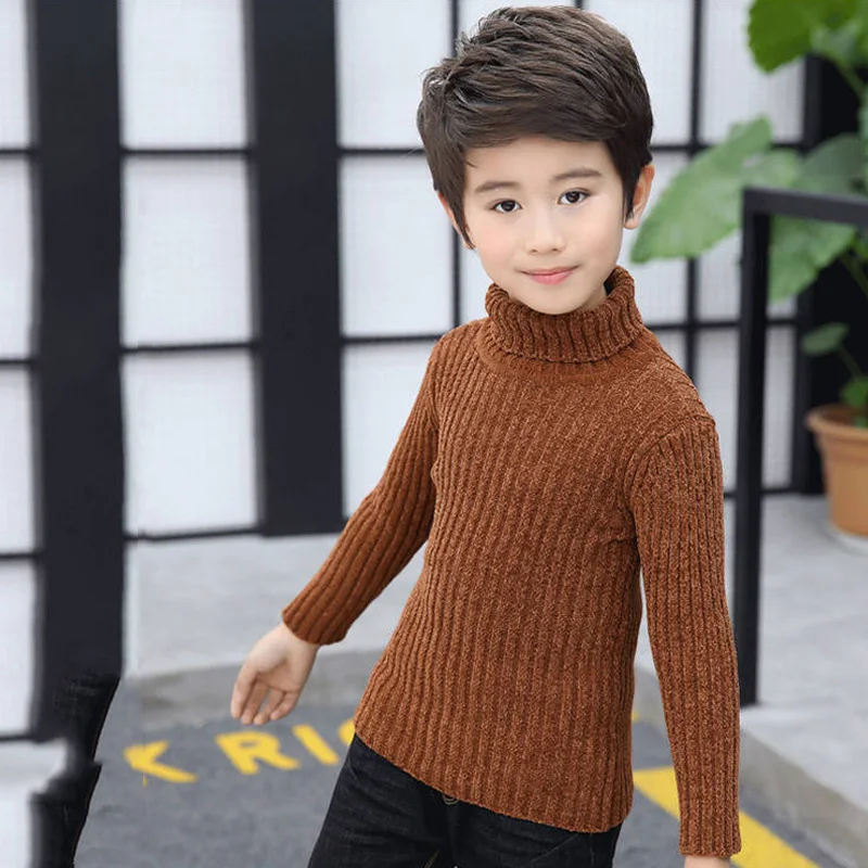 Double Layer Collar Boy Girl Weater Autumn Winter Windproof Turtleneck Baby Sweater High Elasticity Chenille Children Sweater