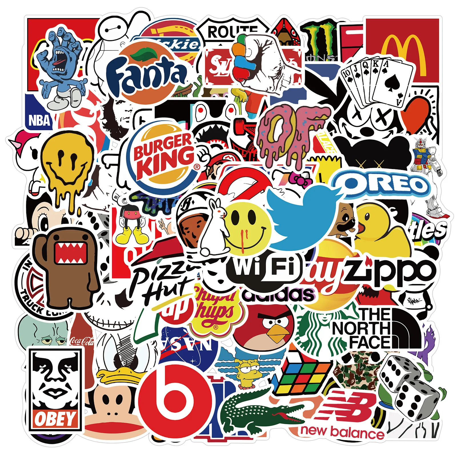 100Pcs Fashion Cool Brand Logo Stickers Aesthetic Motorcycle Phone Car Skateboard Laptop Sticker Decal Classic Kids Toy