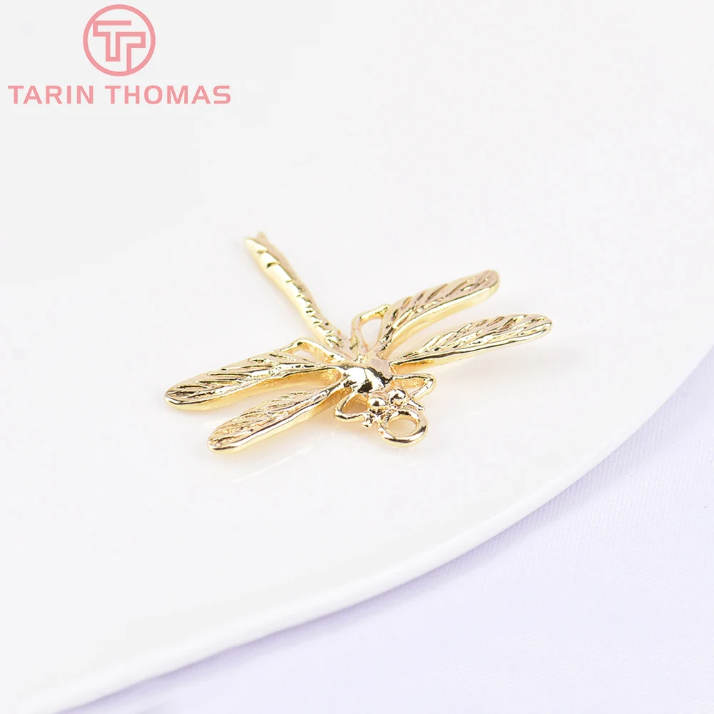 (724) 6PCS 20x25MM 24K Gold Color Brass Dragonfly Charms Pendants for Diy Jewelry Findings Earrings Accessories Wholesales