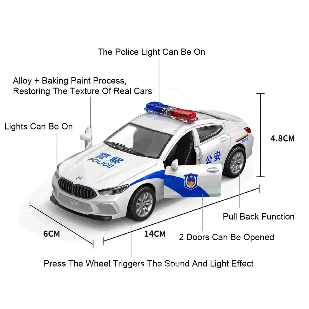 รถของเล่นโมเดลโลหะผสม M8 อัตราส่วน 1:32 พร้อมเสียงและไฟ แบบดึงหลัง สำหรับเด็ก ของสะสม ของขวัญ