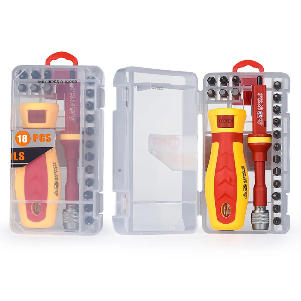 Imagem -02 - Conjunto Chaves de Fenda Magnéticas Kit de Ferramentas de Reparação Fenda Magnética Phillips Pozidriv Bits Torx Eletricista 18 em 1000v