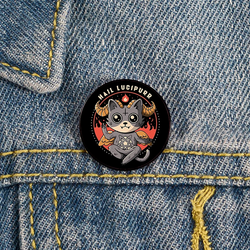 Hail Lucipurr Cute Baphomet Cat Pin Custom cute Brooches Shirt Lapel teacher Bag backpacks Badge gift brooches pins for women