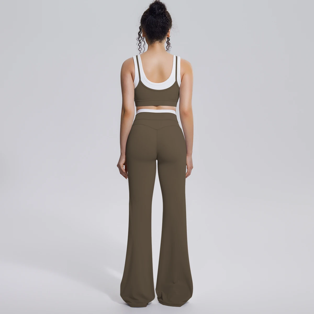 Neues Farbblock-Set mit Schönem Rücken-Yoga-BH und Weiten Hosen für Sommer, Fitness, Laufen und Workout, Hochelastisches, Lockeres Schlaghosen-Oberteil – Detail 21