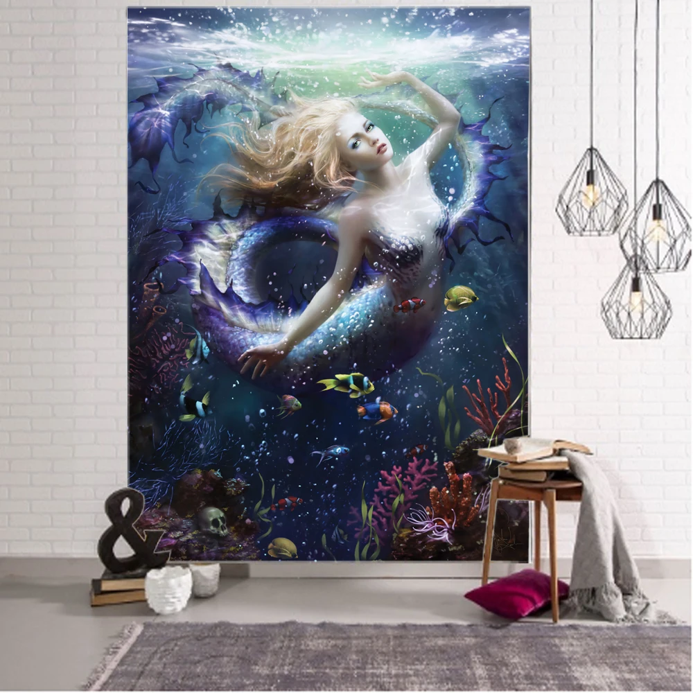 

Mermaid tapestry psychedelic mermaid wall hanging tapestry beautiful sea daughter ethnic characteristics home decoration tapestr