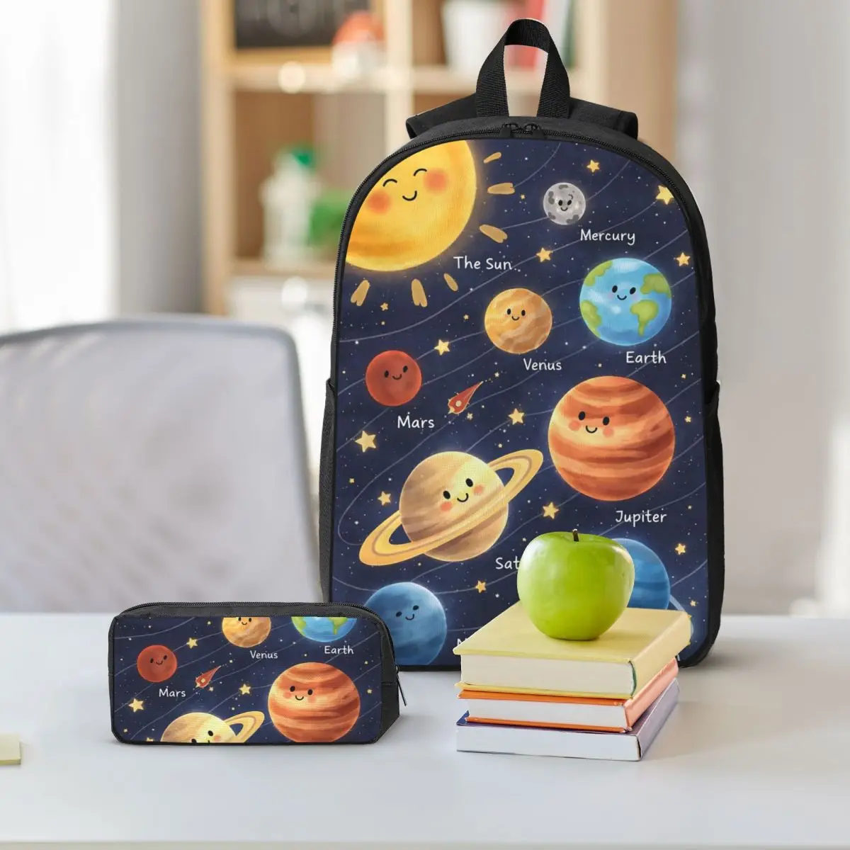 Planet Space In Solar System Backpack Student BookBag School Bag Shoulder Bags 3ps Insulated Lunch Bag Pencil Case