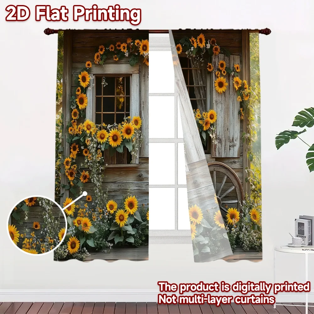 2D flat 2pcs Curtain Home Short Curtains Rustic Sunflower Garland Digitally printed polyester Party Decorations Use for Bedroom