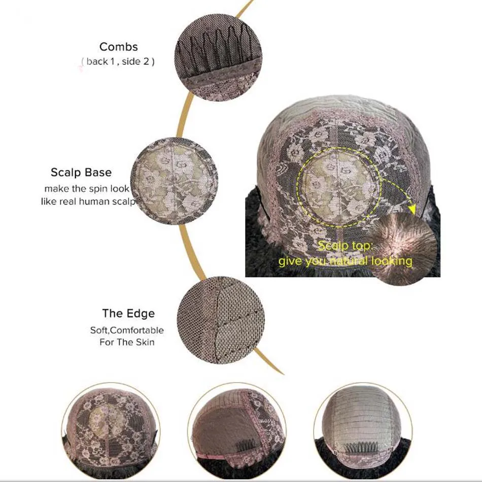Hesperis شعر بشري مجعد الباروكات مع الانفجارات البرازيلي ريمي الحرير العلوي آلة كاملة صنع شعر مستعار للرجال شعر مستعار قصير مجعد للذكور #6