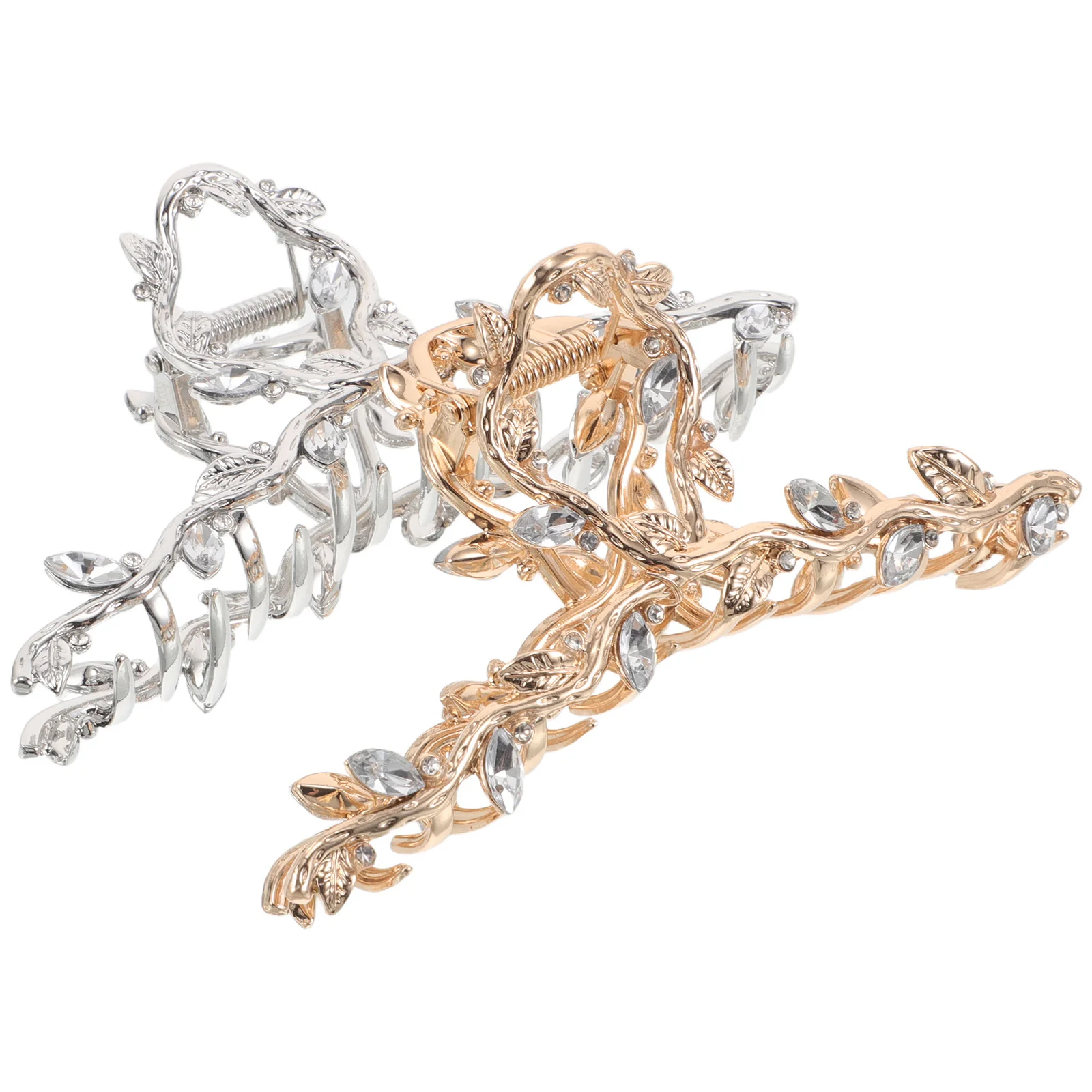 

2Pcs Alloy Rhinestone Leaf Hair Claw Clips Large Non Slip Hair Catch Clips for Styling Women Accessories Gold Silver