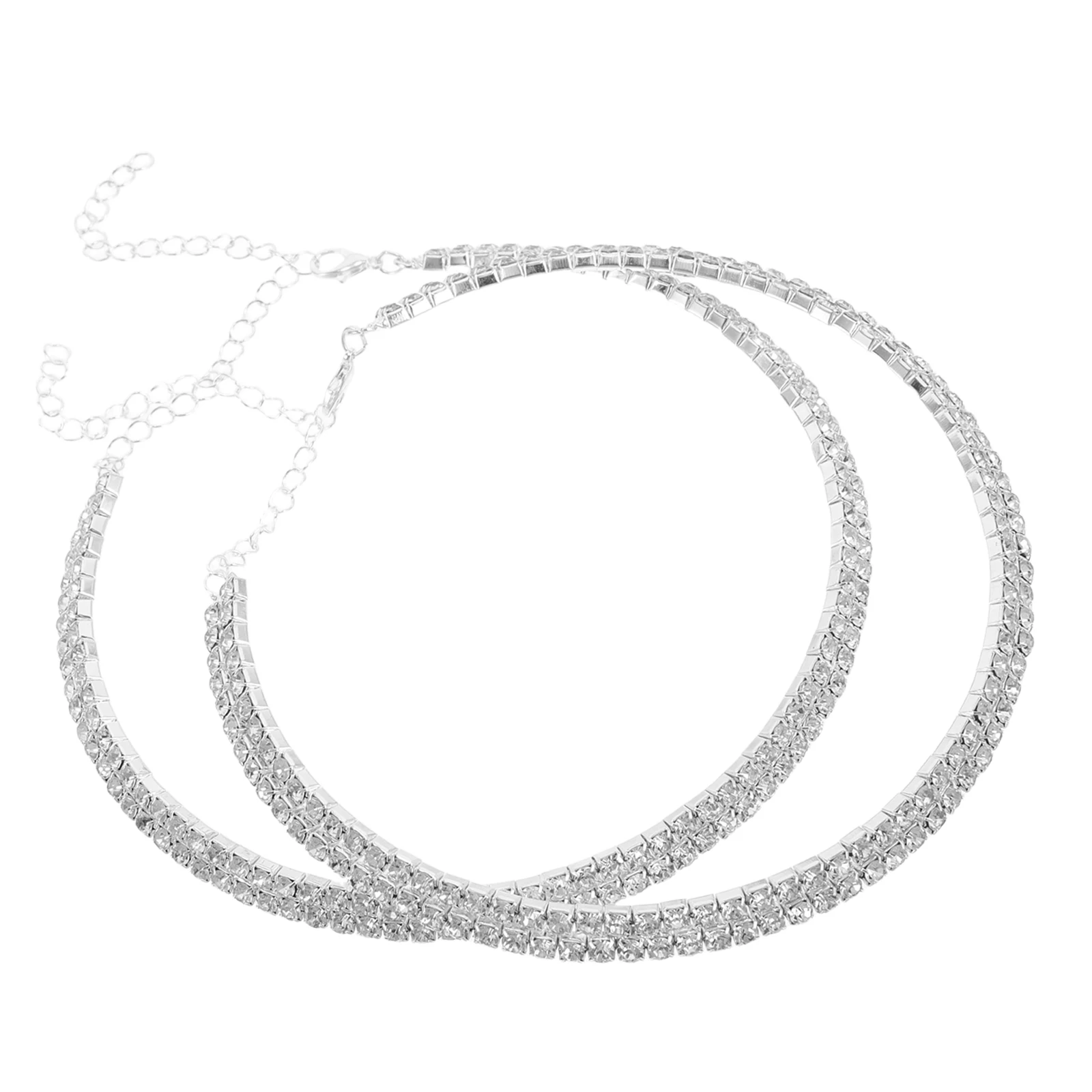 

2pcs Crystal Necklace Adjustable Layering Choker Necklaces Diamond Rhinestone for Women Bride Shiny Wedding Bridal Sparkling