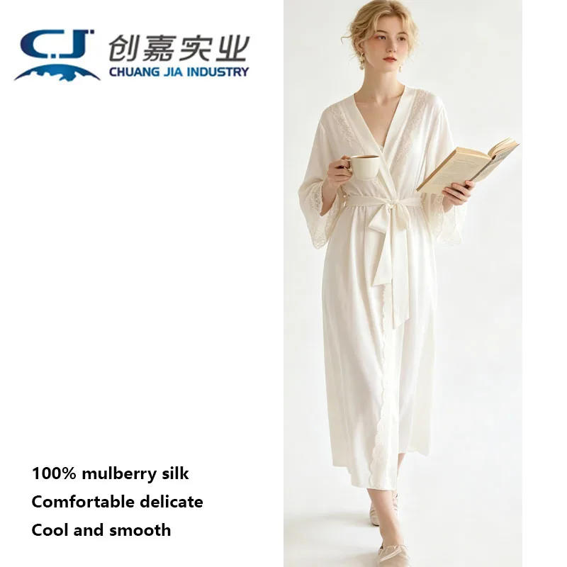 

Роскошная женская ночная сорочка из тутового шелка, белая, французская, комфортная, свободного кроя, больших размеров, гладкая, прохладная, дышащая