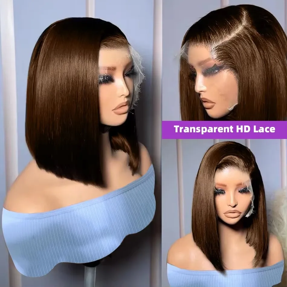 Chocolate Brown Straight Bob Wig Human Hair Brown 13x4 Lace Frontal Human Hair wig Straight Short Human Hair Wigs For Women