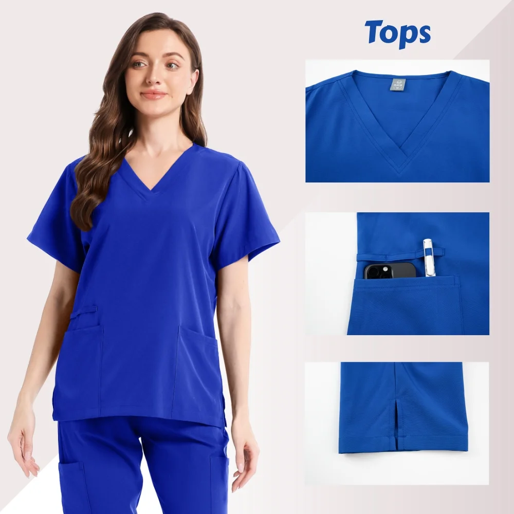 Uniformi da infermiera per donna Top a maniche corte con scollo a V Pantaloni Set di scrub medico chirurgico ospedaliero Uniformi da lavoro per cliniche estive casual