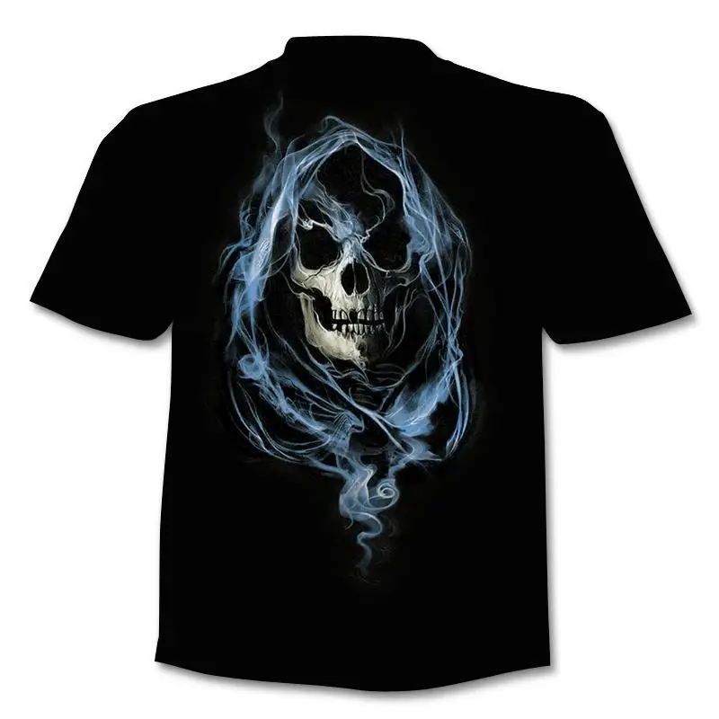 New retro street punk motorcycle men's T-shirt 3D shirt casual fashion hip-hop horror short sleeved round neck men's clothing image 4