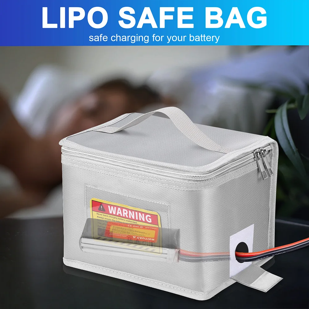 Model Aircraft Battery Explosion Proof Bag Lipo Battery Safe Bags with Warning Label Fiberglass Silica Cloth Storage Box