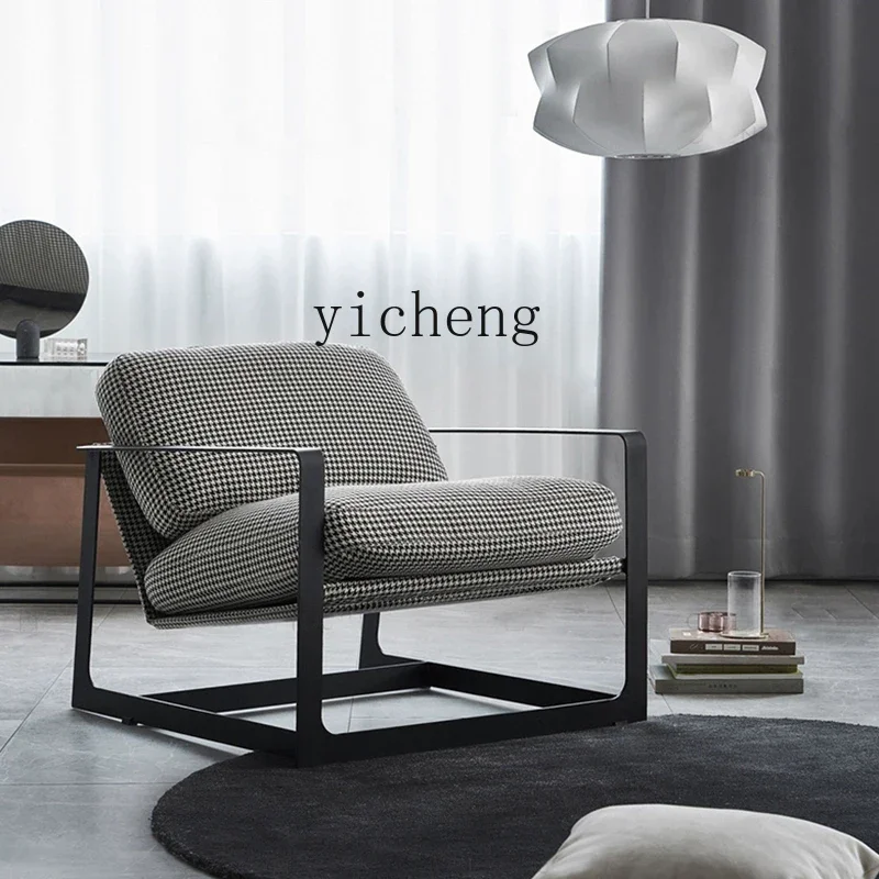 Houndstooth Single Sofa Living Room Balcony Fabric Comfort and Casual Chair Bedroom