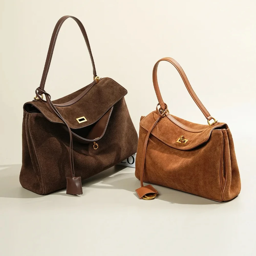 

Large Capacity Autumn Winter Suede Leather Tote Bag Frosted Cowhide High-Grade Shoulder Bag for Women