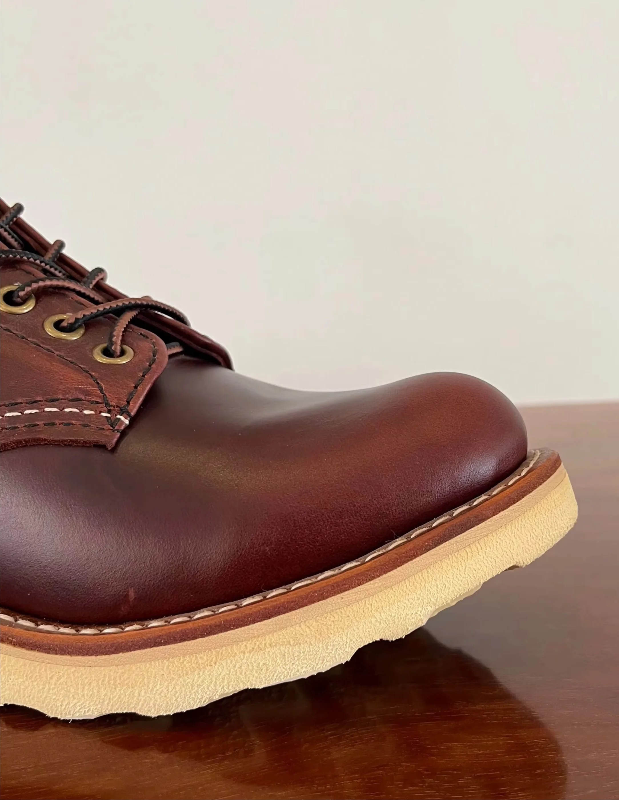 CC382 Genuine Leather Men Moc Toe Ankle Boots Vintage American Style Hand Stitched Wedge Sole Lace‑up Casual Work Shoes