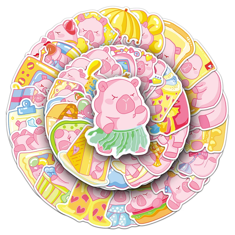 

10/30/50pcs Kawaii Pink Capybara Cartoon Stickers Cute Creative Graffiti Sticker DIY Notebook Water Bottle Phone Decals Toy Gift