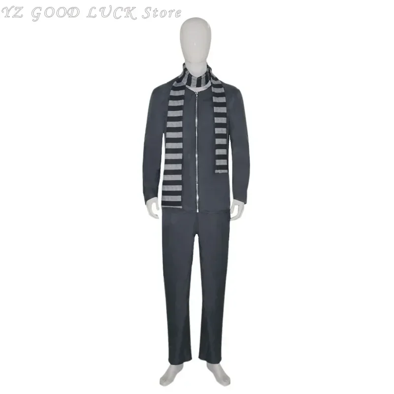 Film GRU costume cosplay papà Gru maschere maschera cospaly per uomo cappotto pantaloni Sciarpa travestimento festa fantasy abiti Halloween dress-up