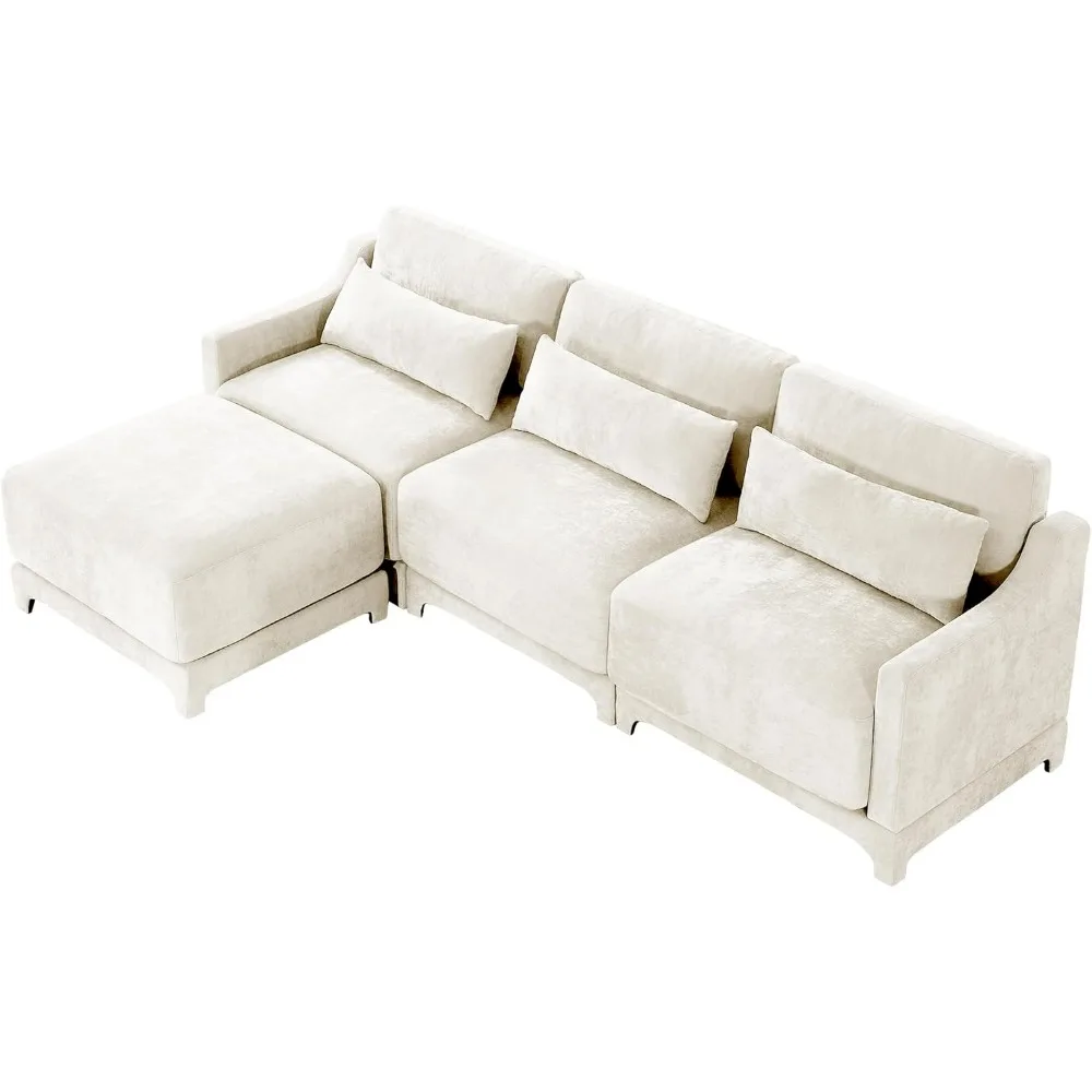 110.2" L Shaped Modular Sectional Sofa Cloud Couch with Ottoman, 3-Seat Chenille Deep Seat SofInteriora with Pillow for Living image 6
