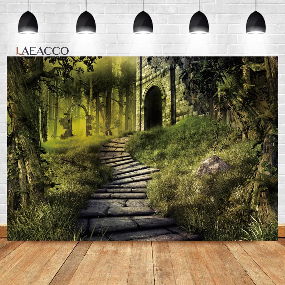 

Laeacco Spring Fairy Tale Enchanted Green Forest Kingdom Backdrop Wedding Party Kids Birthday Portrait Photography Background