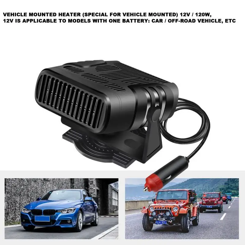 12/24V Car Heater Warmer 2 In 1 Fast Heating Cooling Car Heater Fan Windshield Defroster Defogger With 360 Degree Rotary Base