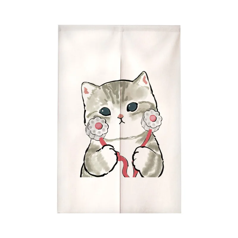 VIKAMA Cartoon Cat Illustrated Door Curtain: Minimalist Home Decor for Kitchens, Bathrooms, and Bedrooms