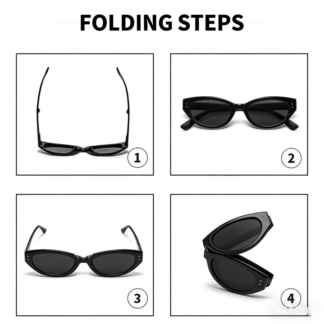 Minimalist Oval Cat-eye Glasses Women's Fashion Outdoor Folding Sunglasses Sun Shading UV Sunscreen Glasses Stylish Accessory image 5