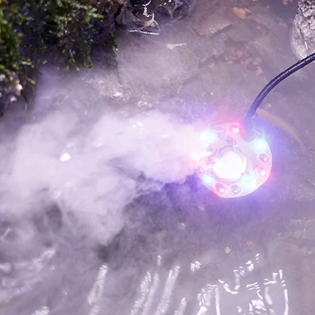 

12 LED Flowing Water Rockery Ornaments Mist Maker for Pond Fountain Fish Tank Fog Machine Color Changing Light