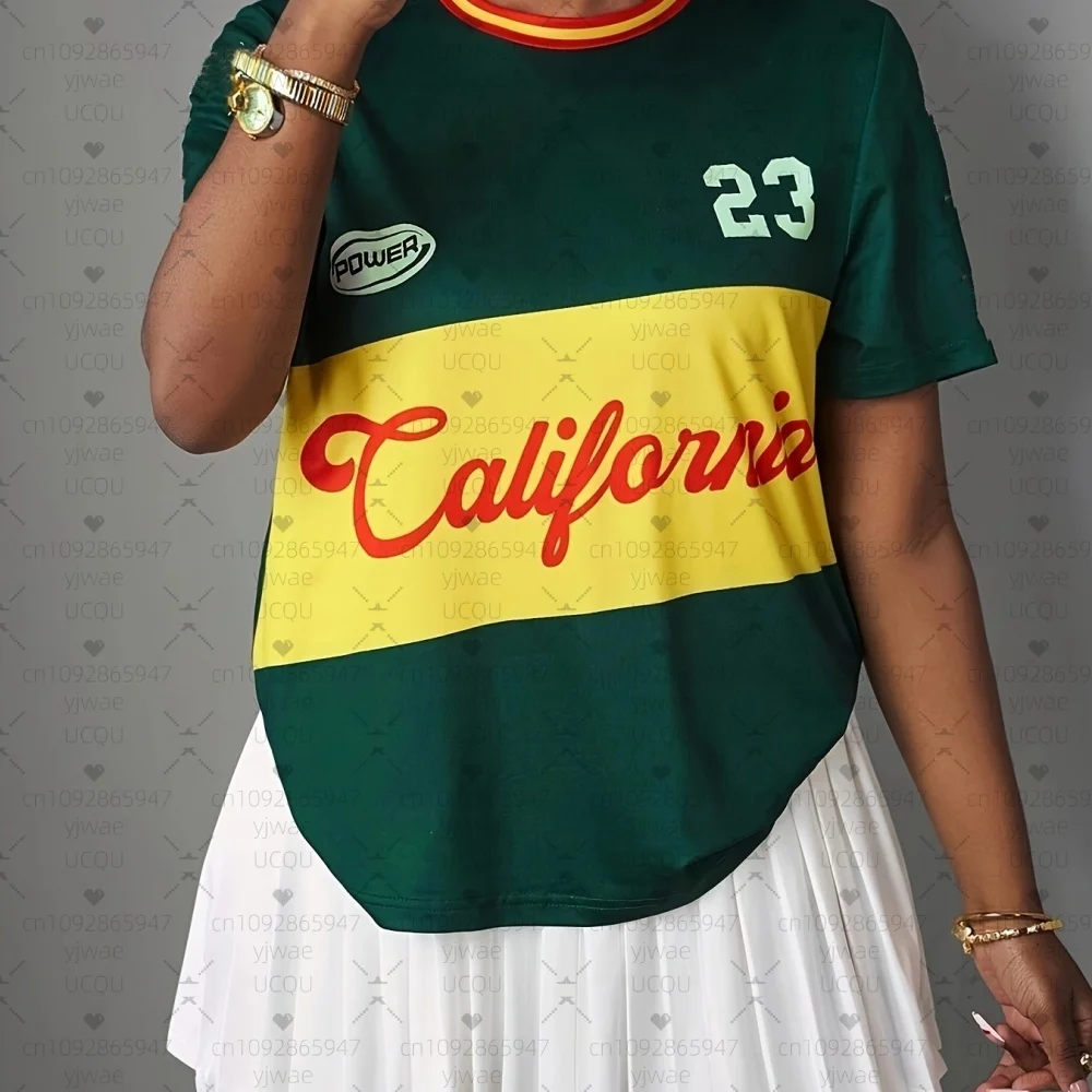 

Summer Women Color blocked California Print O-Neck women Short Sleeved T-Shirt Women Plus Sizet-Shirt Jersey Women Clothing