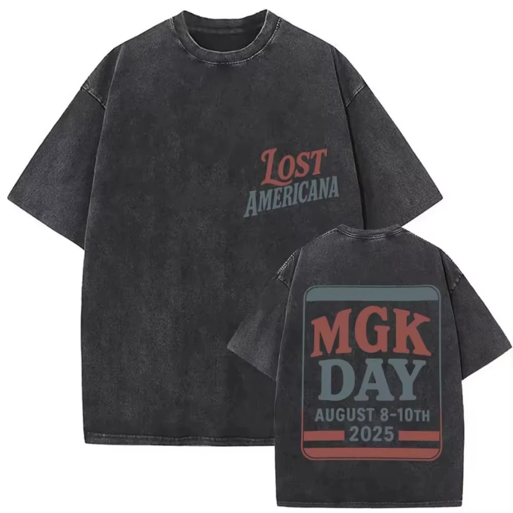 2026 Rapper MGK Day Lost Americana Tour Vintage Washed High Quality Y2K Oversized T Shirts Men's Women Breathable Punk Gothic