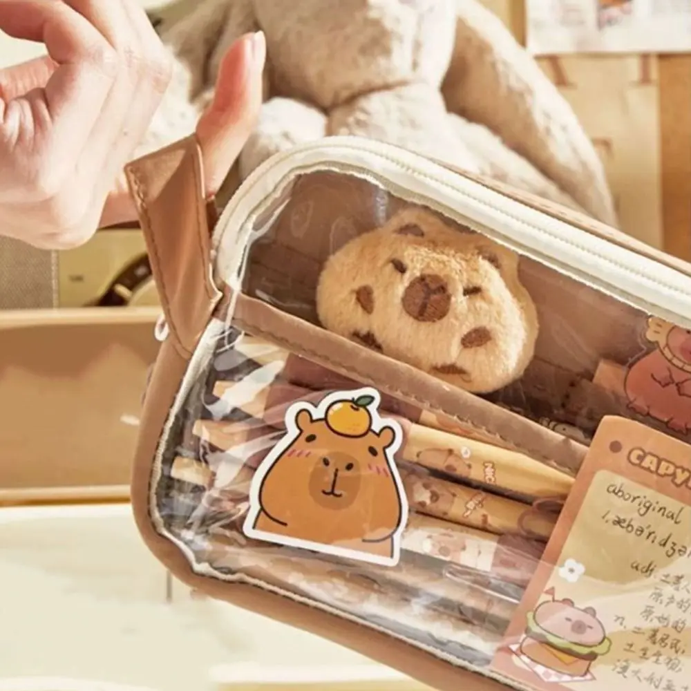 

Creative Capybara Pen Case 5 Layers Large Capacity Cartoon Pencil Box Cute with Pendant Zipper Pencil Pouch Desktop Organizer