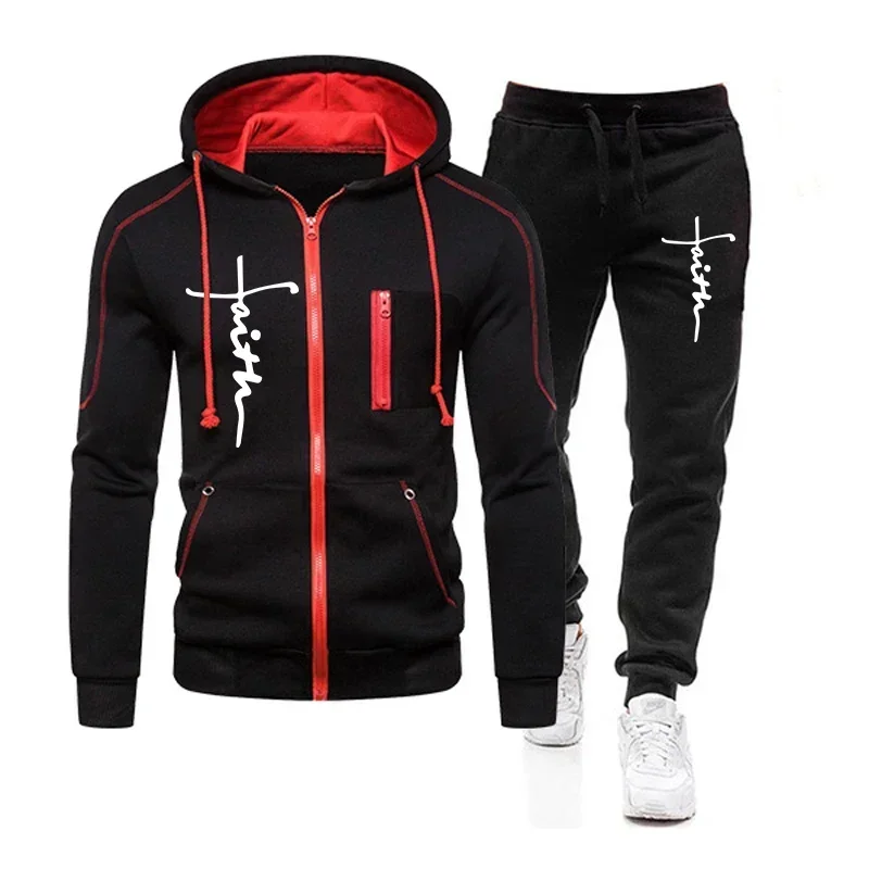 

Autumn Winter Outdoors Hoodie Daily High Quality Men's Clothing Jogging Casual Sports Single Piece Zipper Jacket and Sport Pants