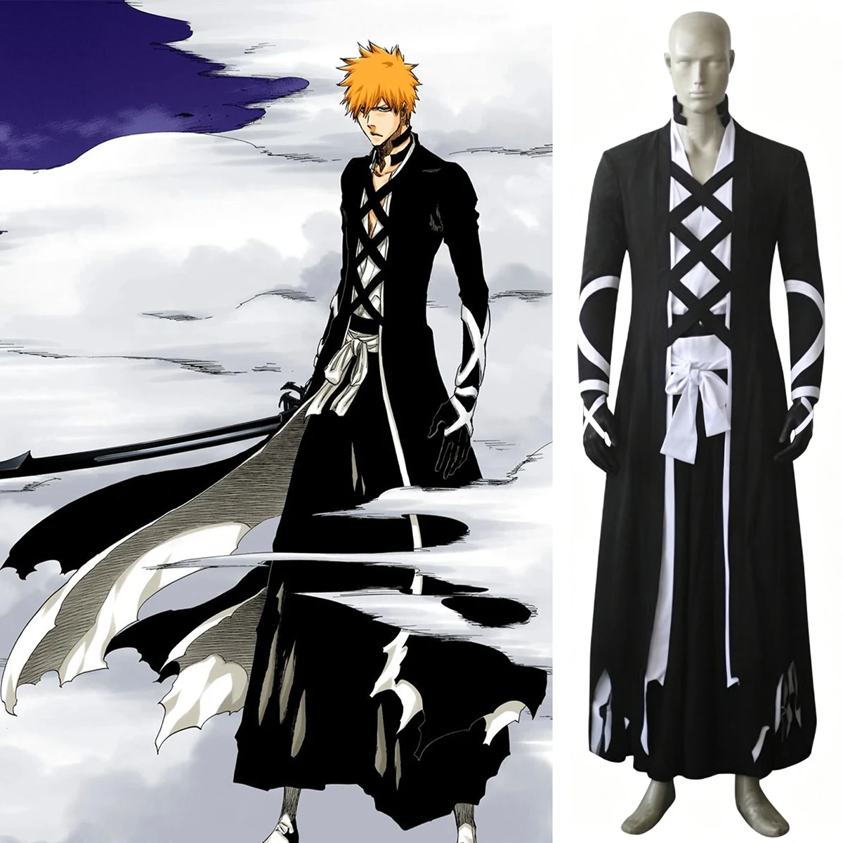 Costume de cosplay Ichigo Kurosaki, anime The Lost Substitute Shinigami arc Fullbring Bankai, kimono Bankai d'Ichigo, tenue noire