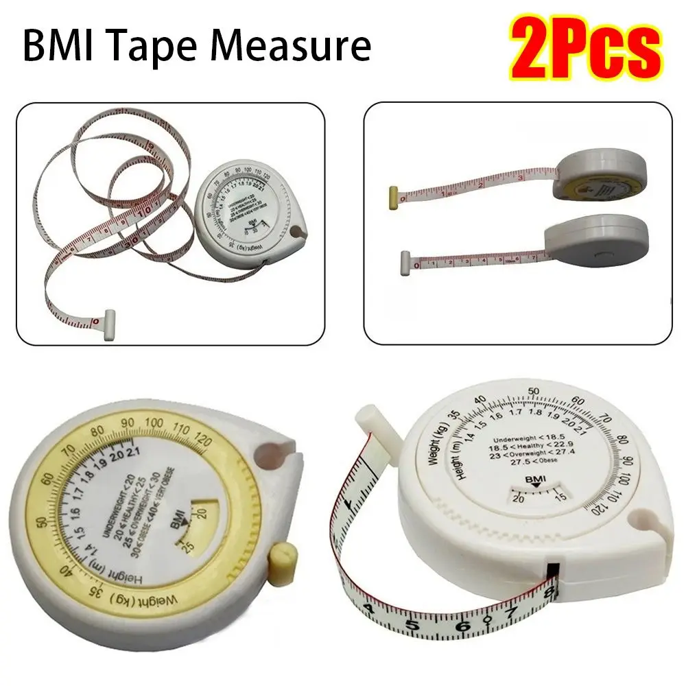 2Pcs Measuring Tools Telescopic Tape Measure BMI Calculator Retractable Body Sewing Flexible Ruler Body Mass Index 150cm