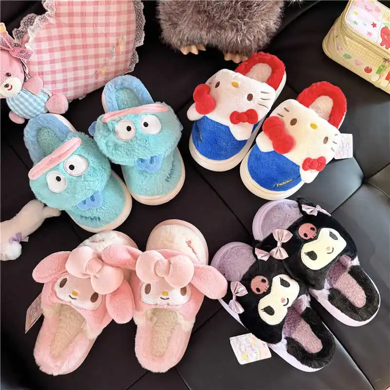 

Winter Sanrios Thickened Non-slip Hangyodon Kuromi Warm Plush Slippers Cute Cartoon Hellokittys My Melody Slippers for Home Use