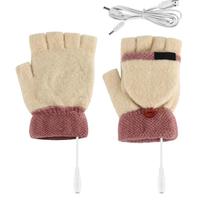 USB Heated Gloves For Women & Men Rechargeable Gloves Hand Mitten Half Hand Fingerless Heated Knit Warm Mitten For Winter