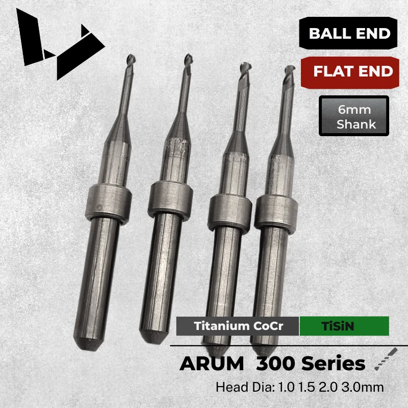 MB-60 MB-59 MB-58 1.0mm 1.5mm 2.0mm Ball End Metal Milling Tools for ARUM 5X-300D 4X-300D Dental Milling Machine