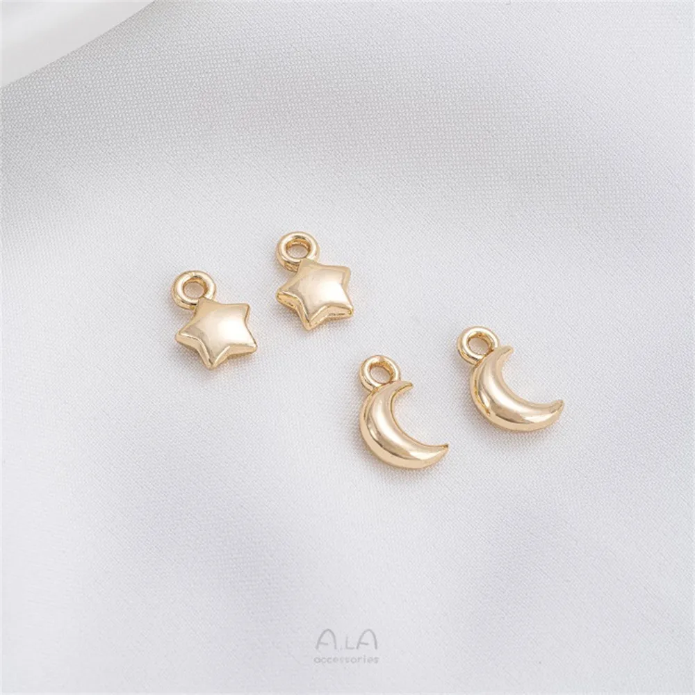 

14K Gold-plated Glossy Three-dimensional Star and Moon Pendant Handmade DIY Jewelry Small Pendant Bracelet Earring Pendant