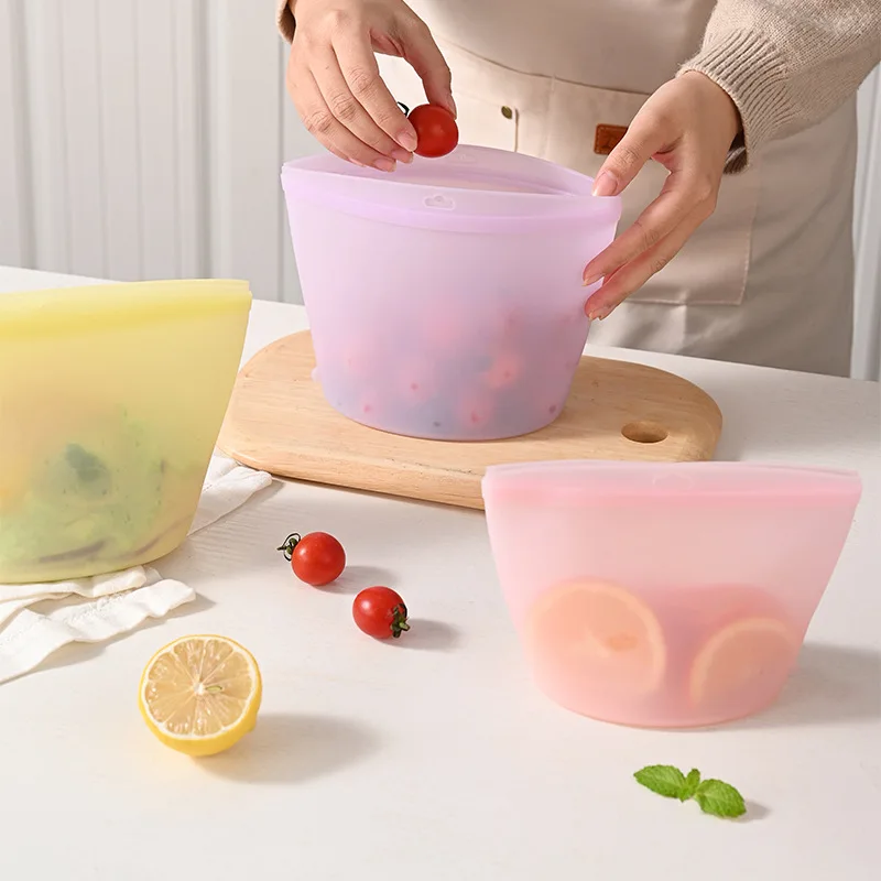 Self-Sealing Silicone Storage Bag Food Storage Bag Portable Fresh Kitchen Set Reusable Suitable for Fresh Food Multi-Use Storage