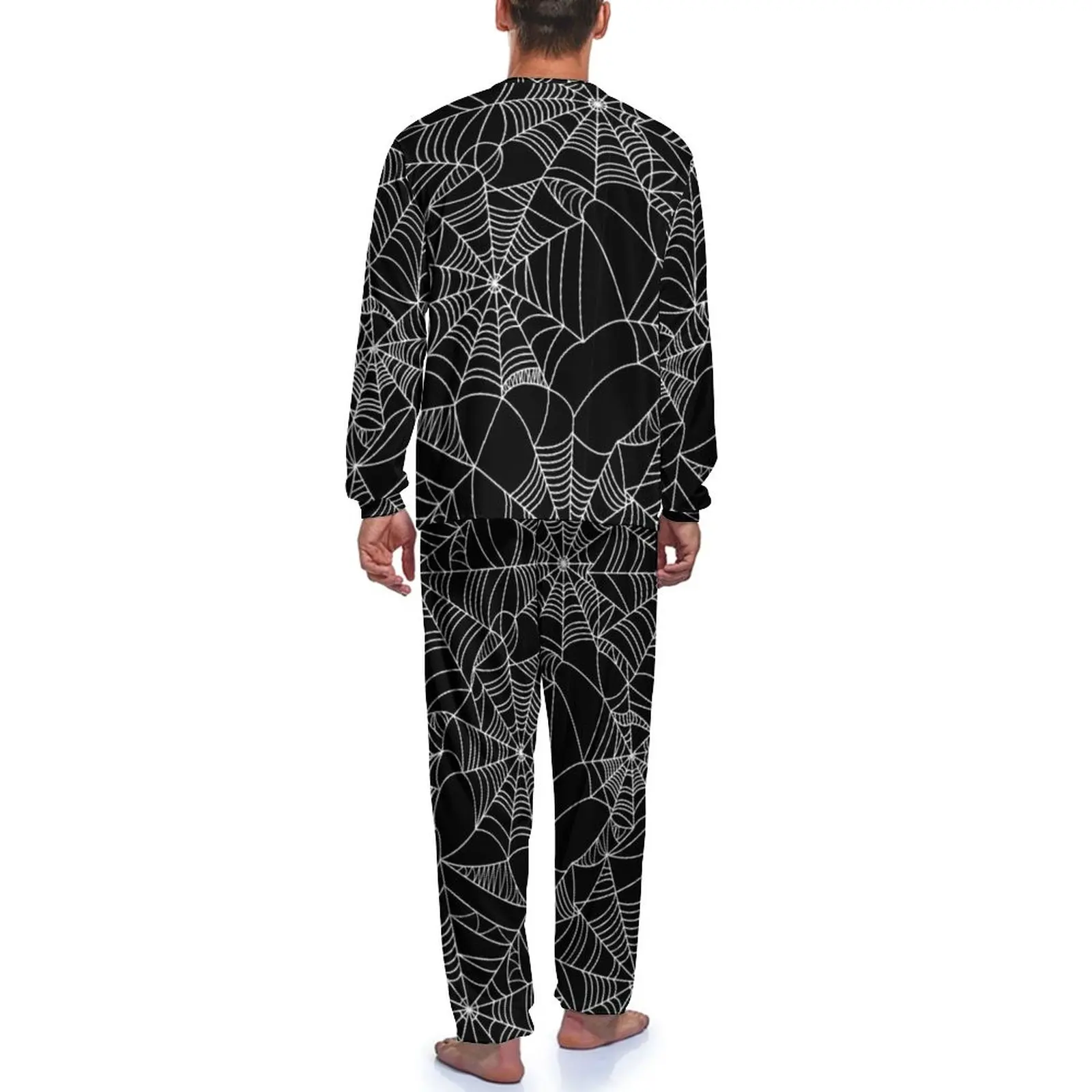 Fun Halloween Pajamas Autumn Spider Web Print Casual Home Suit Men Two Piece Custom Long Sleeve Trendy Pajama Sets