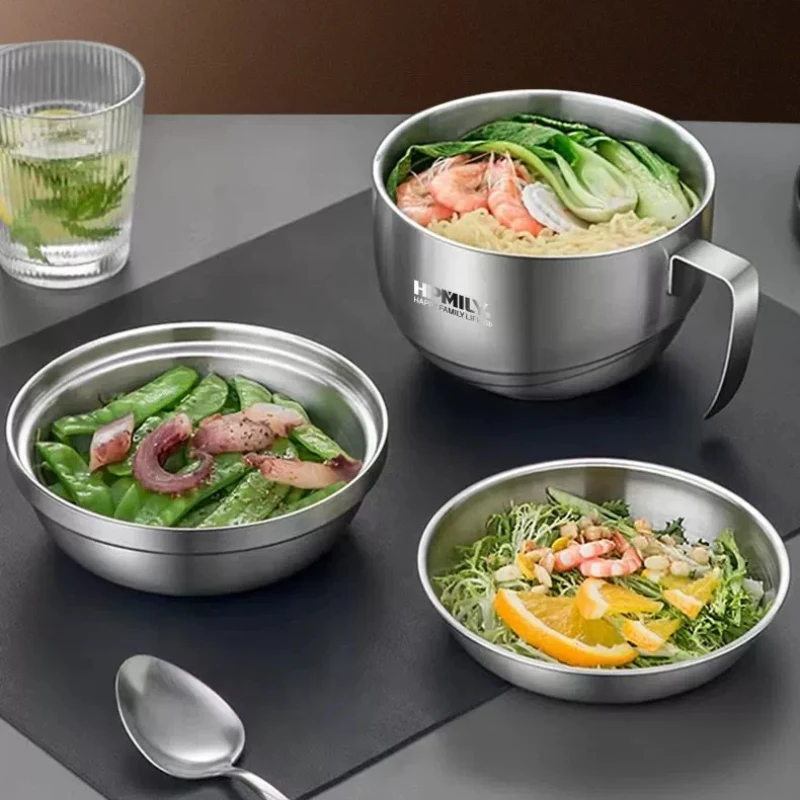 

LMM stainless steel fast food cup instant noodle bowl thickened large office worker steel bowl with lid