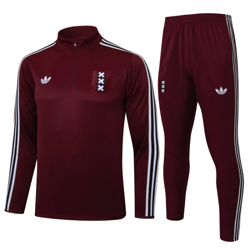 

Adidas Long-sleeved Training Suit Unisex Deep Red Three stripes Printed pattern Stand-up collar Snug Retro version S-XXL