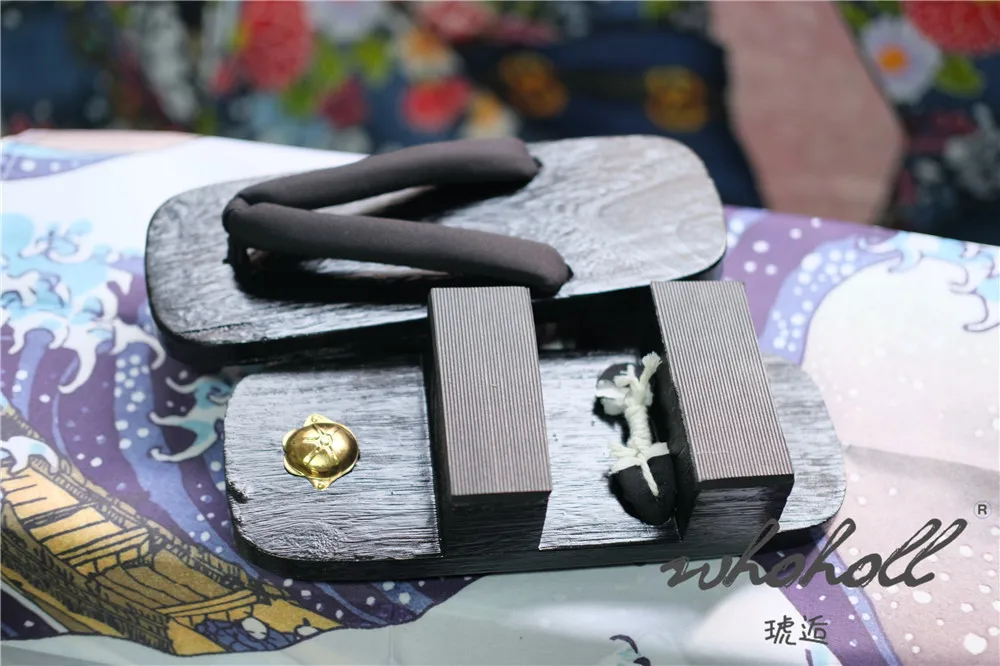 Schwarz Farbe Holz Geta Flip-Flops Mann Frauen Hausschuhe Japanischen Anime Coplay Kostüme Zwei-zähne Dicken Plattform Holz Clogs schuhe – Detail 14