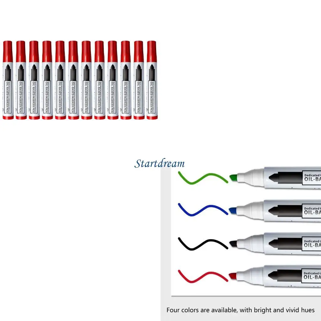 

12pc Ergonomic Grip Permanent Markers Quick-Drying Impermeable for Office and Home K92C