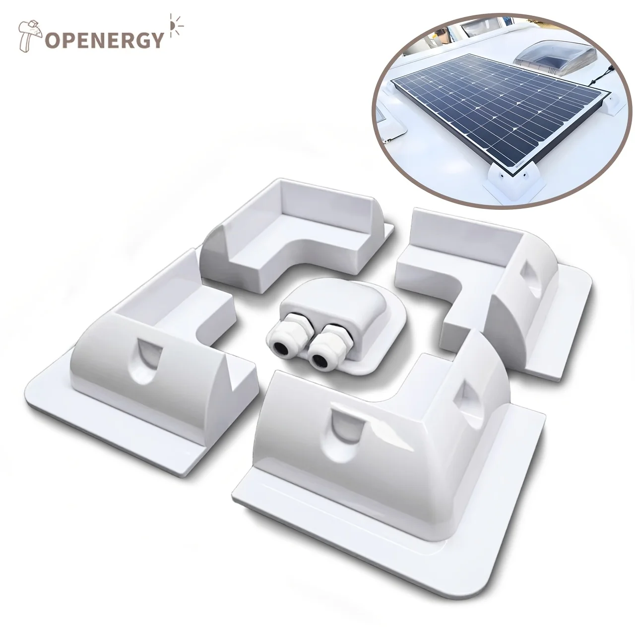 5pcs (1 Set) White ABS Solar Panel Bracket Without Drilling Installation, Suitable for RV, Trailer, Boat, Yacht, Truck, Caravan,